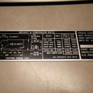 Typenschild M813 Truck Cargo 5ton, US ARMY