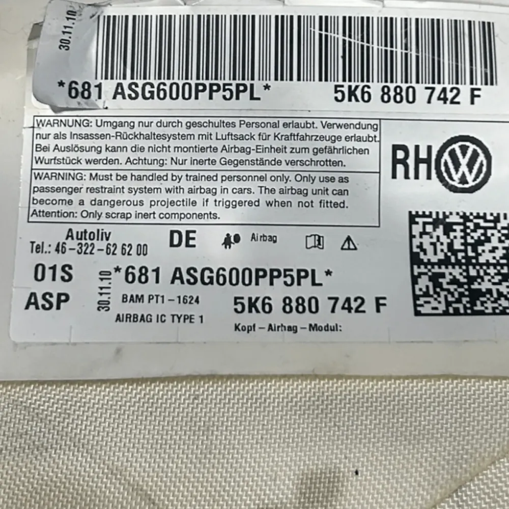 Vordere Seitenairbag rechts Volkswagen Golf VI Cod: 5K6880742F (2008 > 2012)