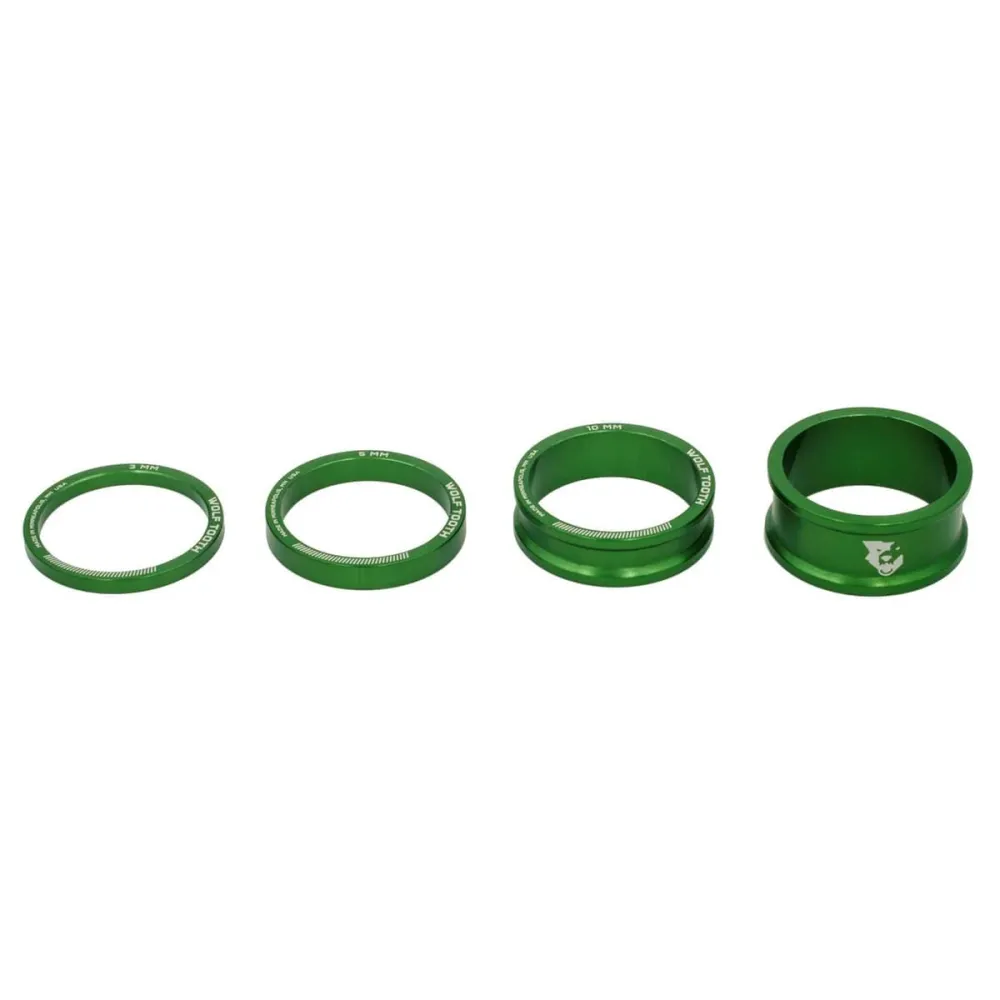 WOLF TOOTH Aluminium 4-teiliger Abstandhaltersatz 1"1/8 Grün