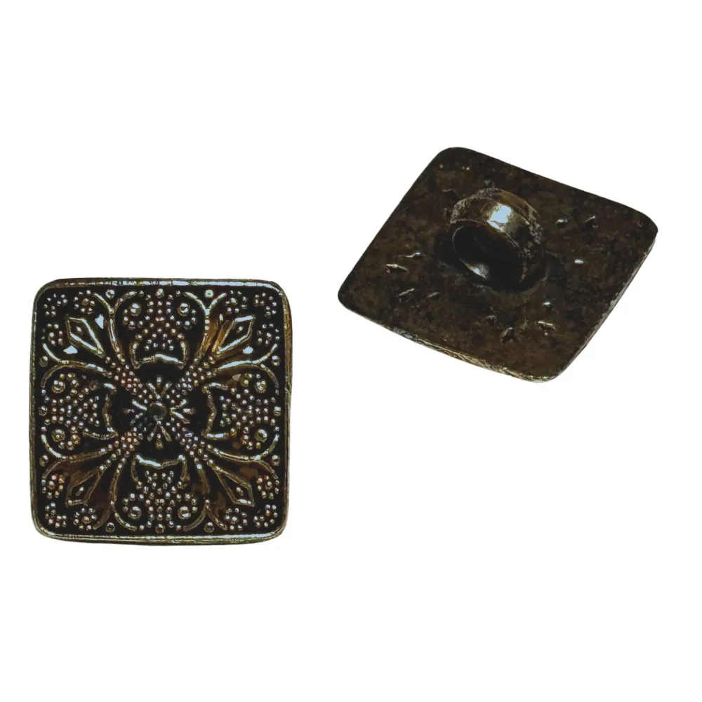Trachtenknopf TK-32 schwarz – quadratisch mit Blumenmuster