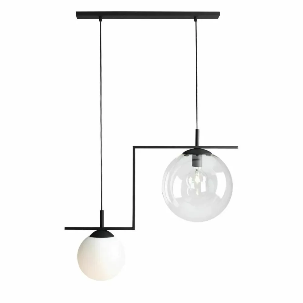 Hanging Lamp Zac Duo schwarz mit einem weißen und transparenten Lampenschirm