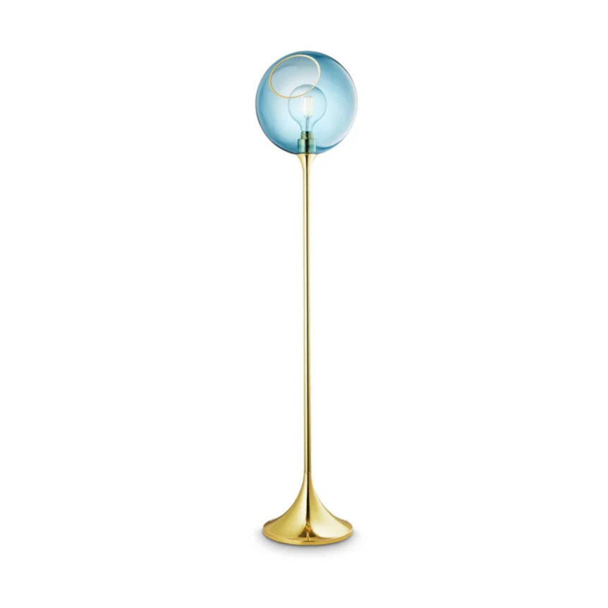 Stehlampe BALLROOM blau mit goldenem Fuß