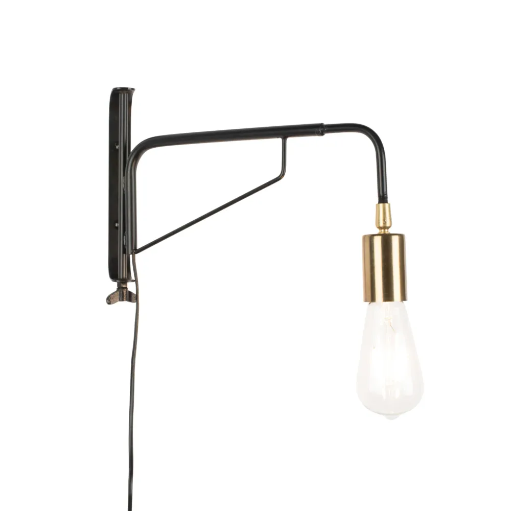 Wandleuchte mit Arm LASSE schwarz mit Gold