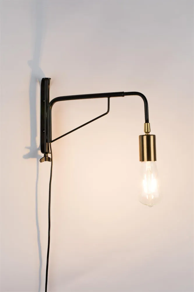 Wandleuchte mit Arm LASSE schwarz mit Gold
