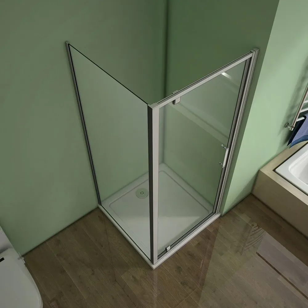 Duschabtrennung 100x90 x H. 185 cm Drehtür mit Seitenwand + Duschwanne + ablaufgarnitur Duschkabine Glasdusche