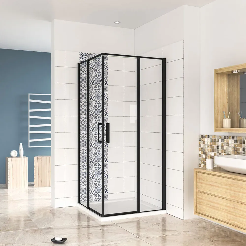 Duschkabine 100x100 x H. 185 cm Drehtür Glastür Dusche Eckeinstieg mit Duschwanne + ablaufgarnitur Duschabtrennung