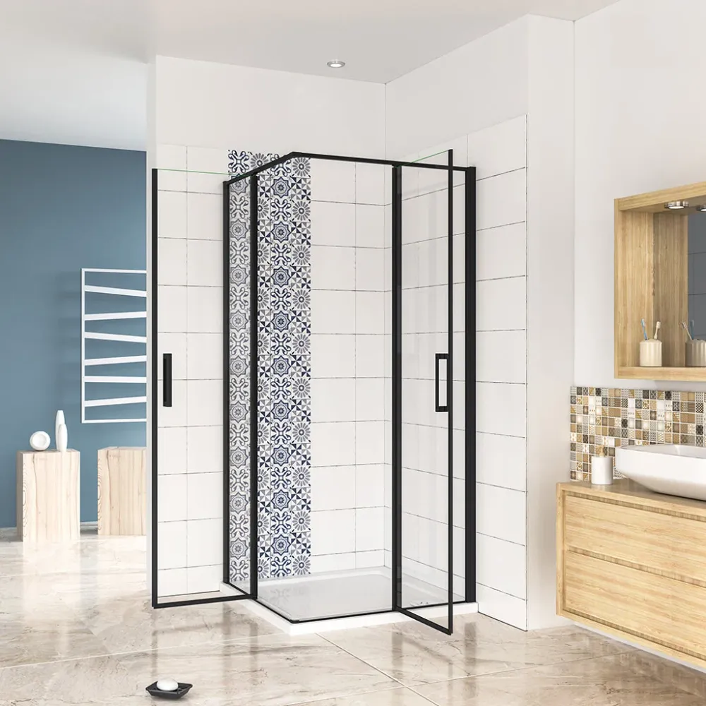 Duschkabine 100x100 x H. 185 cm Drehtür Glastür Dusche Eckeinstieg mit Duschwanne + ablaufgarnitur Duschabtrennung