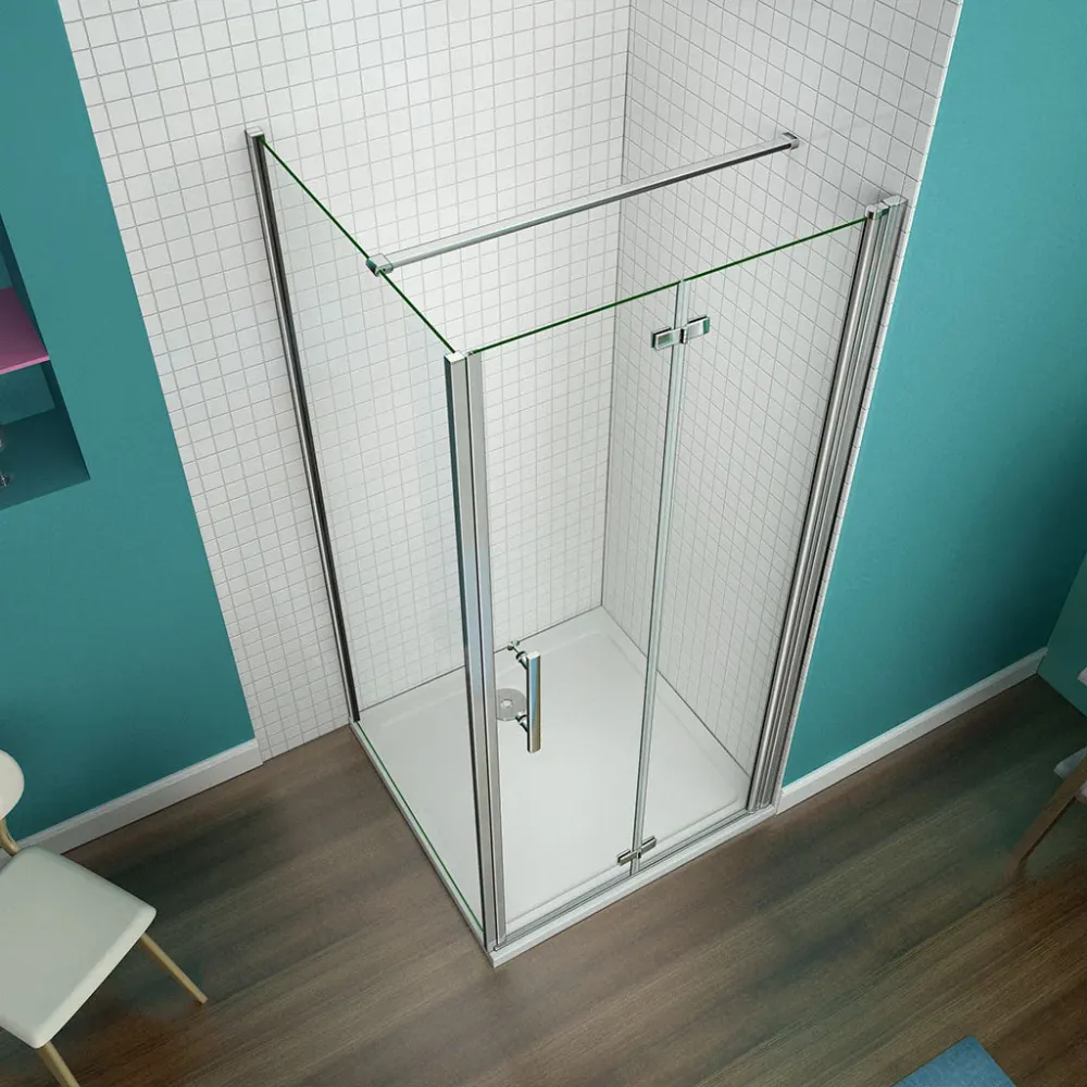 Duschkabine 100x100 x H. 195 cm falttür Dusche mit Seitenwand + Duschwanne Duschabtrennung Glasdusche