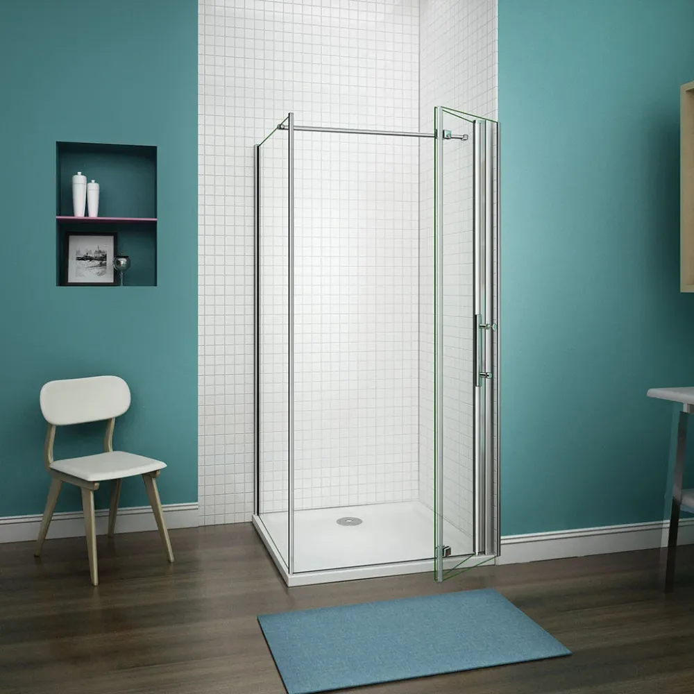 Duschkabine 100x100 x H. 195 cm falttür Dusche mit Seitenwand + Duschwanne Duschabtrennung Glasdusche