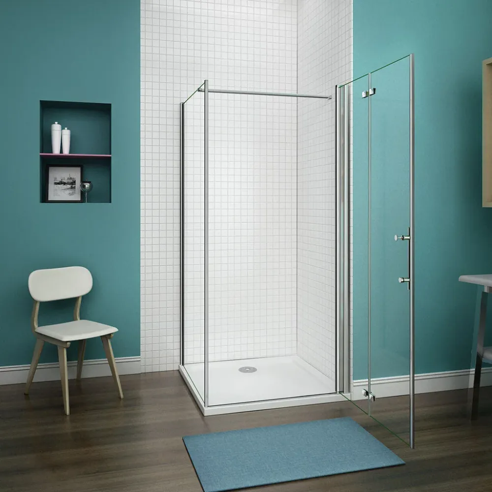 Duschkabine 100x100 x H. 195 cm falttür Dusche mit Seitenwand + Duschwanne Duschabtrennung Glasdusche
