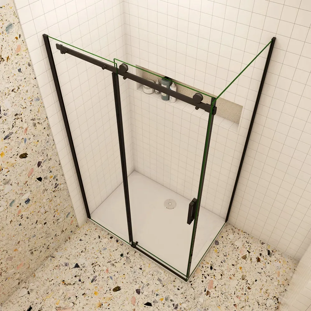 Duschkabine 100x80 x H. 200 cm Schiebetür mit Seitenwand + Duschwanne + ablaufgarnitur Duschabtrennung 8mm NANO Glas