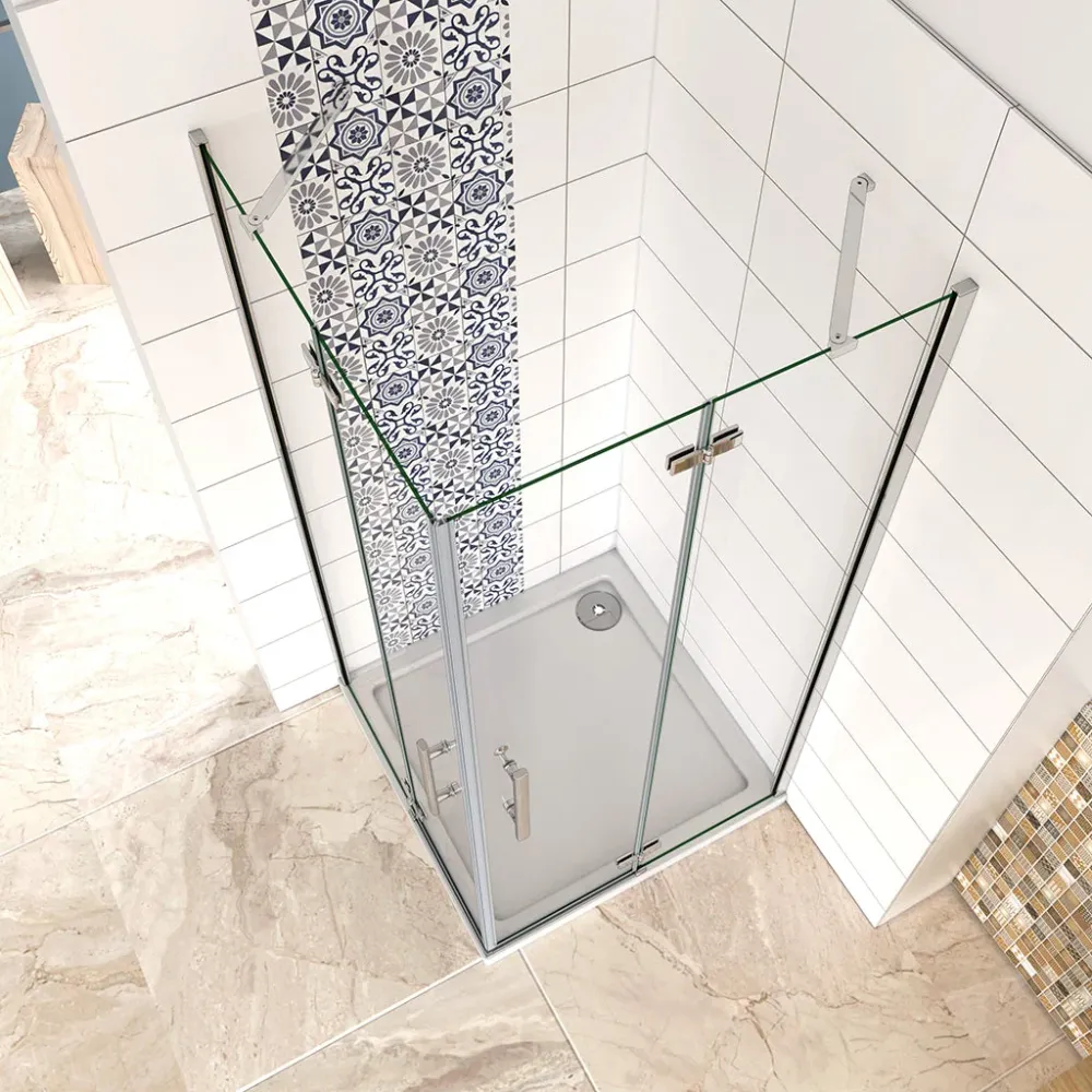 Duschkabine 100x90 H. 185 cm Drehtür Eckeinstieg mit Duschwanne + ablaufgarnitur Duschabtrennung Glasdusche