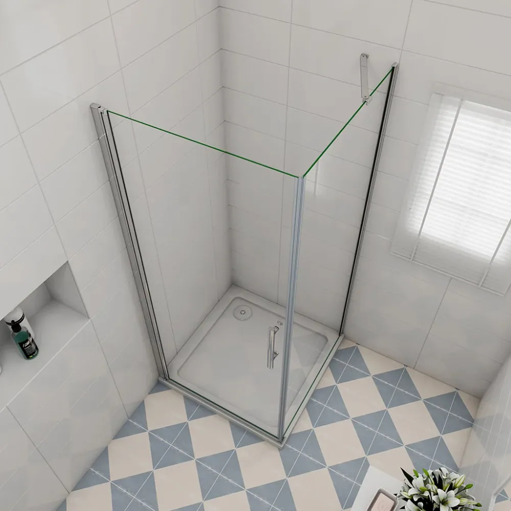 Duschkabine 100x90 x H. 185 cm Drehtür mit Seitenwand + Duschwanne + ablaufgarnitur Duschabtrennung Glasdusche