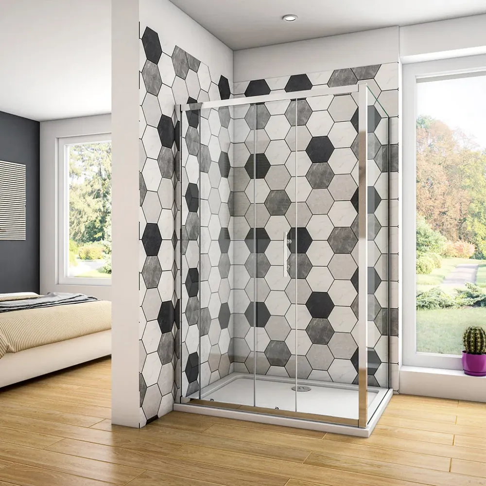 Duschkabine 100x90 H. 190 cm Schiebetür mit Seitenwand + Duschwanne + ablaufgarnitur Duschabtrennung