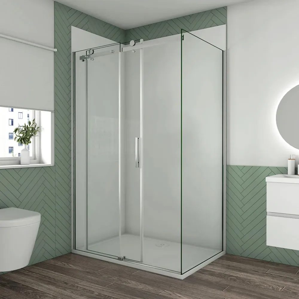Duschkabine 135x90 x H. 195 cm Schiebetür mit Seitenwand + Duschrückwände Duschabtrennung Glasdusche