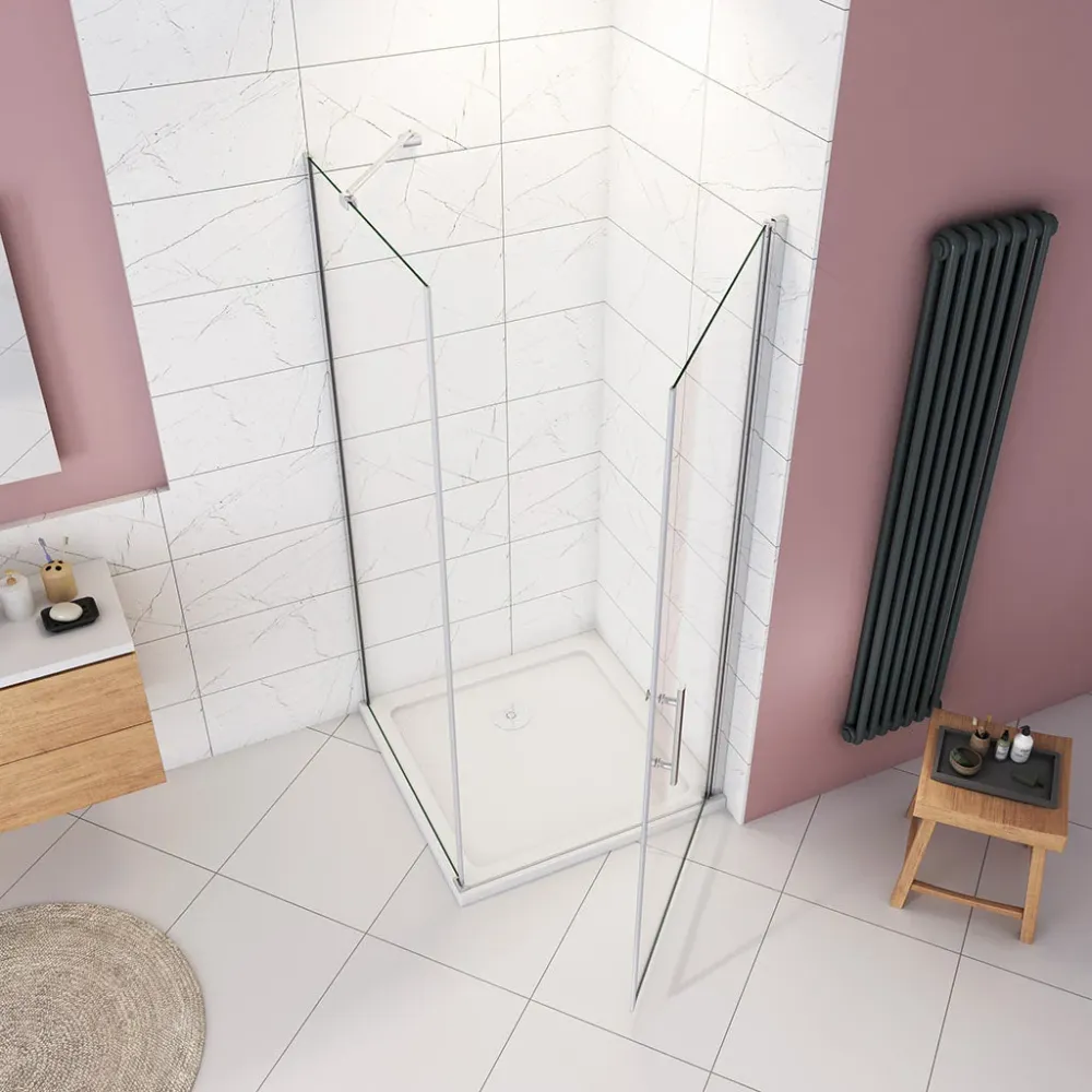 Duschkabine 70x80 H. 185 cm Drehtür mit Seitenwand + Duschwanne Duschabtrennung Glasdusche Duschtrennwand