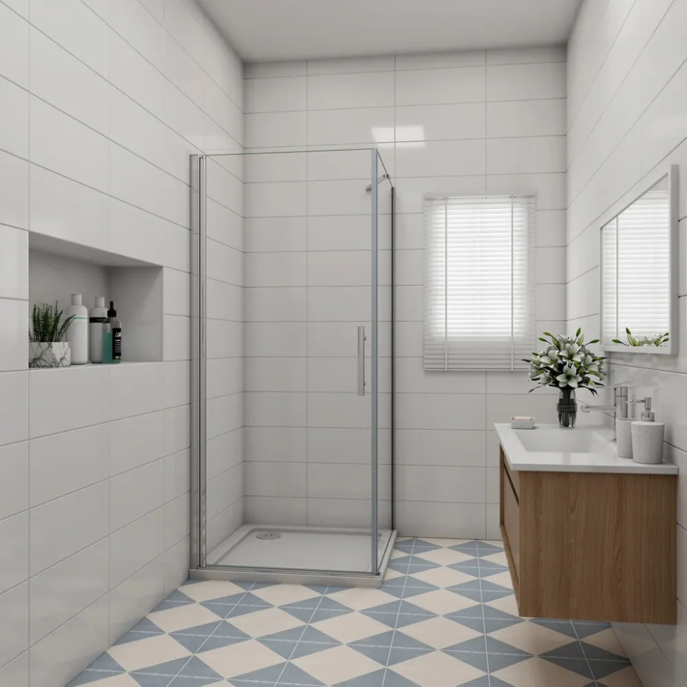 Duschkabine 70x80 x H. 195 cm Drehtür Dusche mit Seitenwand + Duschwanne Duschabtrennung Glasdusche Duschtrennwand