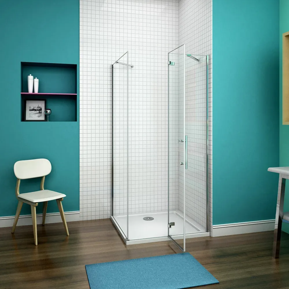Duschkabine 80x76 x H. 195 cm Drehtür mit Seitenwand + Duschwanne Duschabtrennung Glasdusche Duschtrennwand