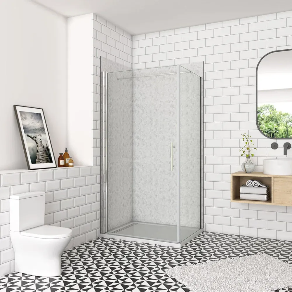 Duschkabine 80x80 x H. 195 cm Drehtür Dusche mit Seitenwand + Duschrückwände Duschabtrennung Glasdusche