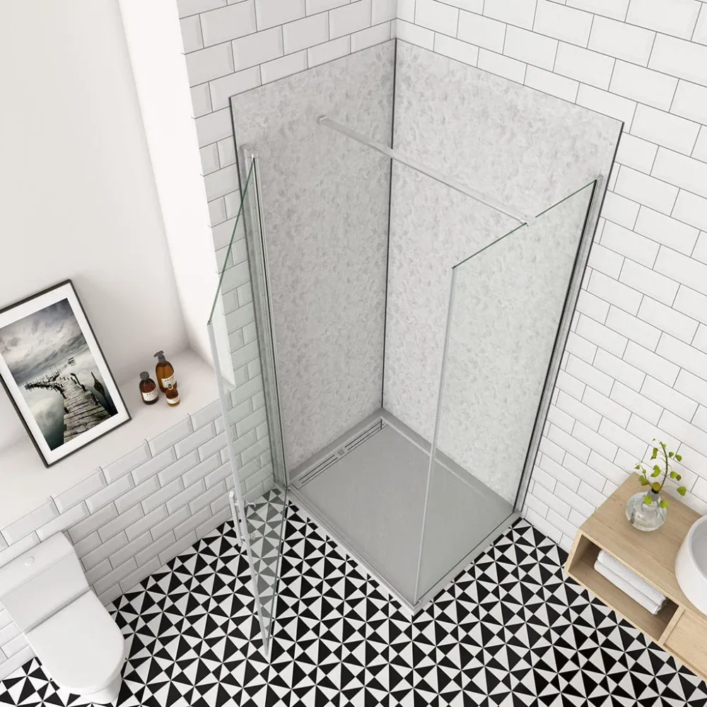 Duschkabine 80x80 x H. 195 cm Drehtür Dusche mit Seitenwand + Duschrückwände Duschabtrennung Glasdusche