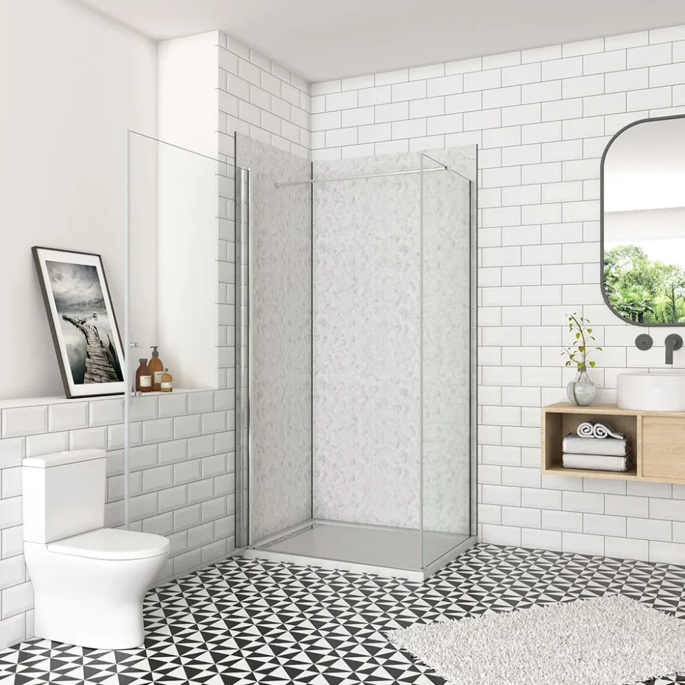 Duschkabine 80x80 x H. 195 cm Drehtür Dusche mit Seitenwand + Duschrückwände Duschabtrennung Glasdusche