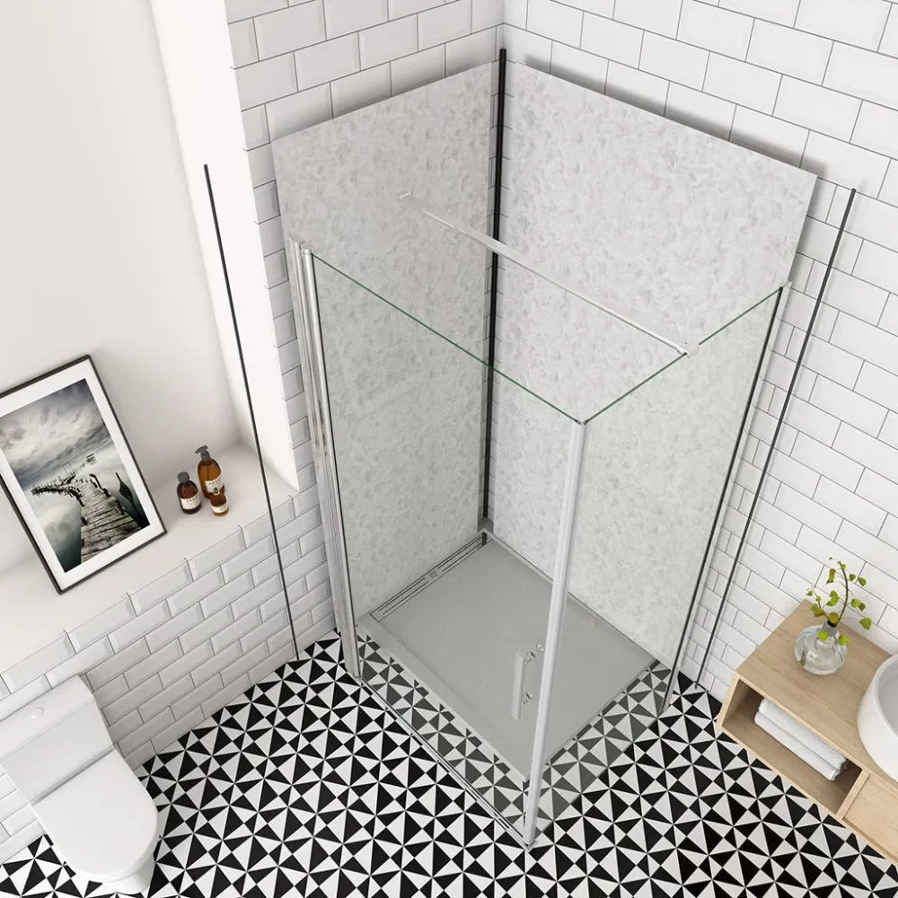 Duschkabine 80x80 x H. 195 cm Drehtür Dusche mit Seitenwand + Duschrückwände Duschabtrennung Glasdusche