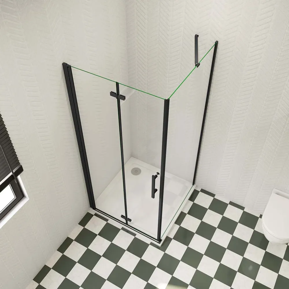 Duschkabine 80x90 x H. 195 cm falttür mit Seitenwand + Duschwanne Duschabtrennung Glasdusche Duschtrennwand