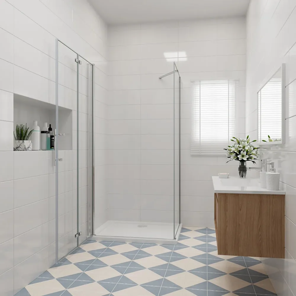 Duschkabine 90x100 x H. 195 cm falttür Dusche mit Seitenwand + Duschtasse+ablaufgarnitur Duschabtrennung