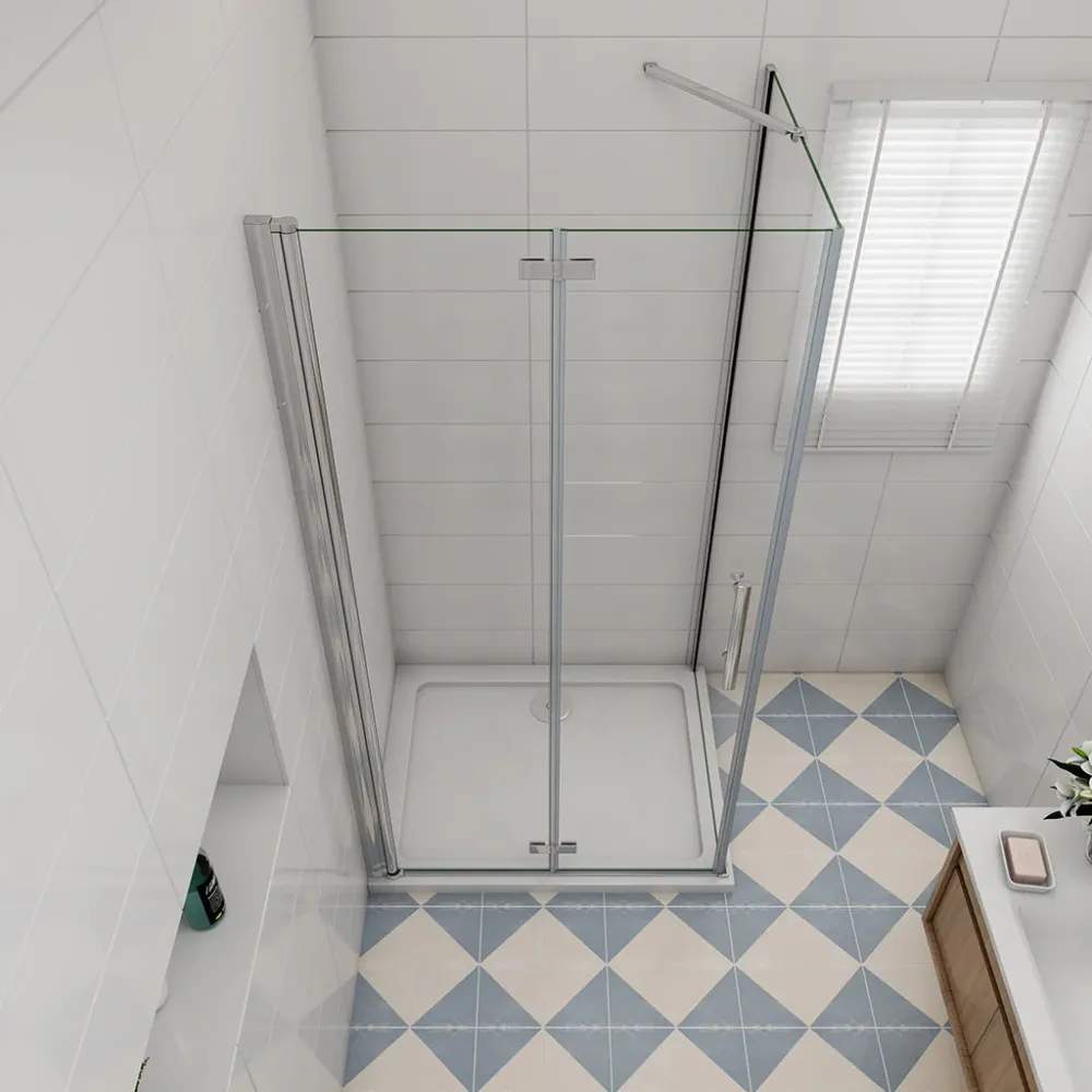 Duschkabine 90x100 x H. 195 cm falttür Dusche mit Seitenwand + Duschtasse+ablaufgarnitur Duschabtrennung