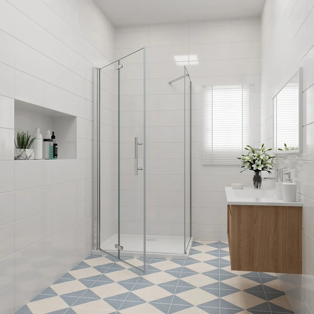 Duschkabine 90x100 x H. 195 cm falttür Dusche mit Seitenwand + Duschtasse+ablaufgarnitur Duschabtrennung