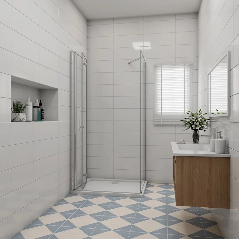 Duschkabine 90x100 x H. 195 cm falttür Dusche mit Seitenwand + Duschtasse+ablaufgarnitur Duschabtrennung