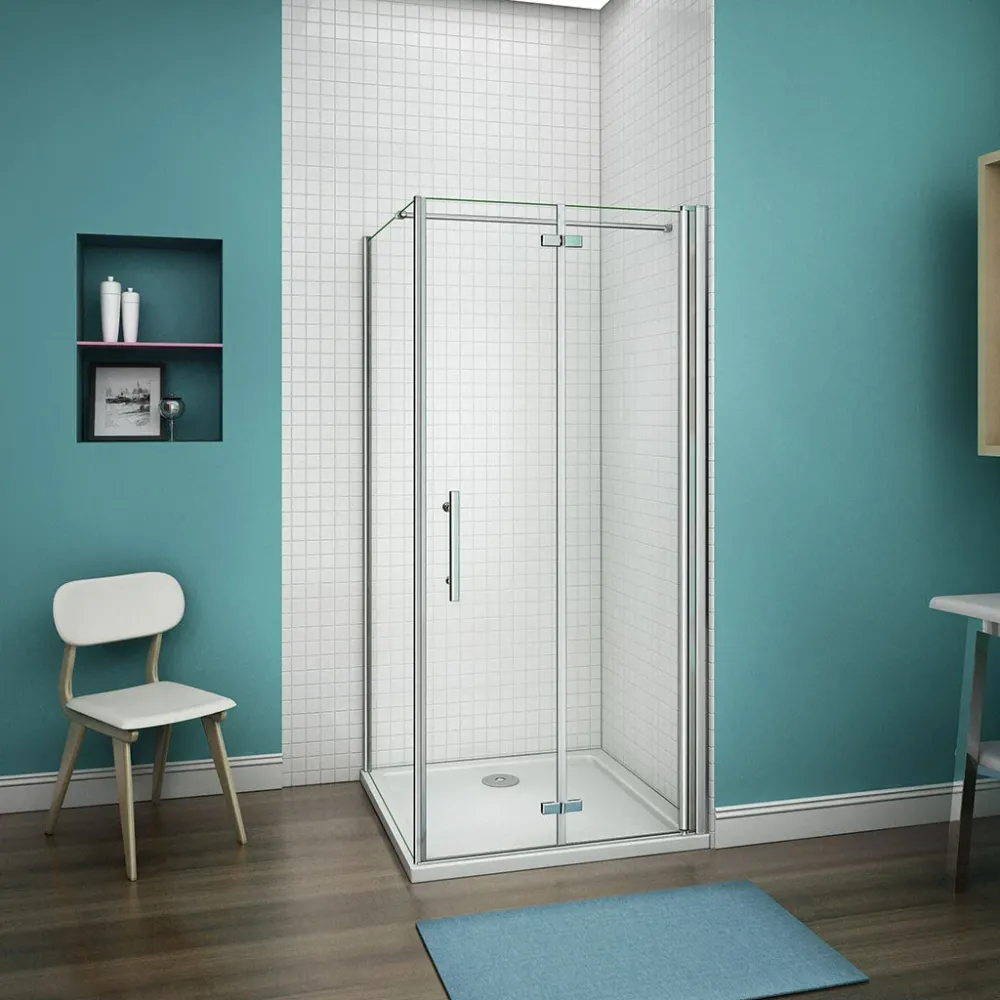 Duschkabine 90x80 H. 195 cm falttür mit Seitenwand + Duschwanne + Ablaufgarnitur Duschabtrennung Glasdusche