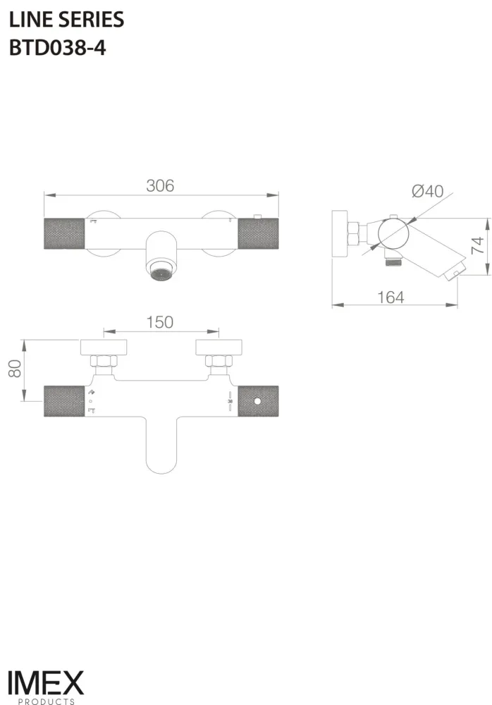 Imex - Line Thermostat-Bad-Duscharmatur Schwarz Gunmetal