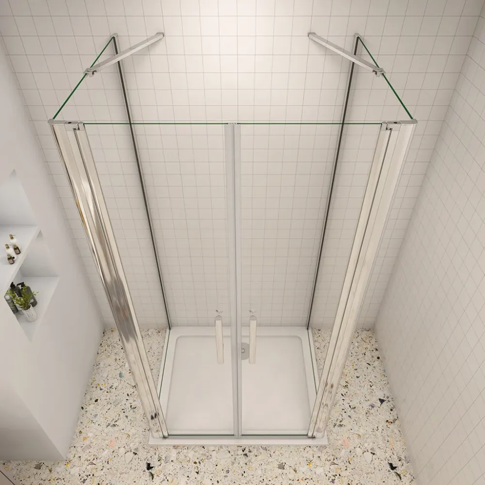 U-Duschkabine 70x80 x H. 195 cm Doppelflügeltüren mit Seitenwänden + Duschwanne Duschabtrennung Glasdusche