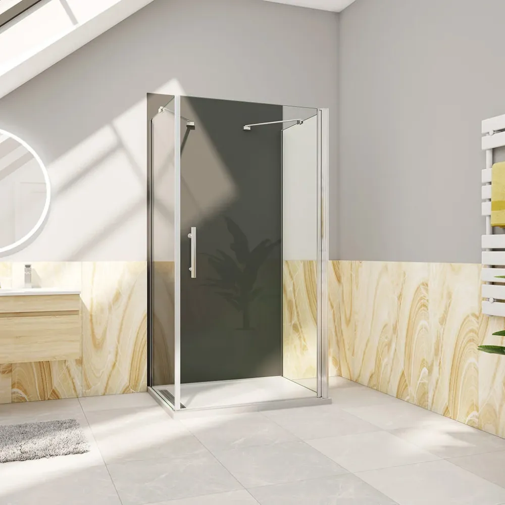 U-Duschkabine 76x80 x H. 195 cm Drehtür mit Seitenwänden + Duschrückwand Duschabtrennung Glasdusche Dusche Ebenerdig