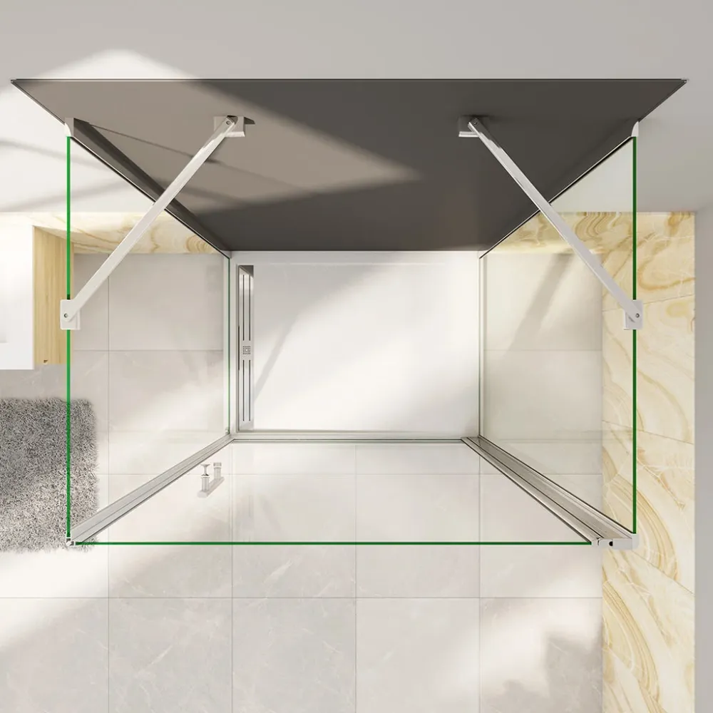 U-Duschkabine 76x80 x H. 195 cm Drehtür mit Seitenwänden + Duschrückwand Duschabtrennung Glasdusche Dusche Ebenerdig