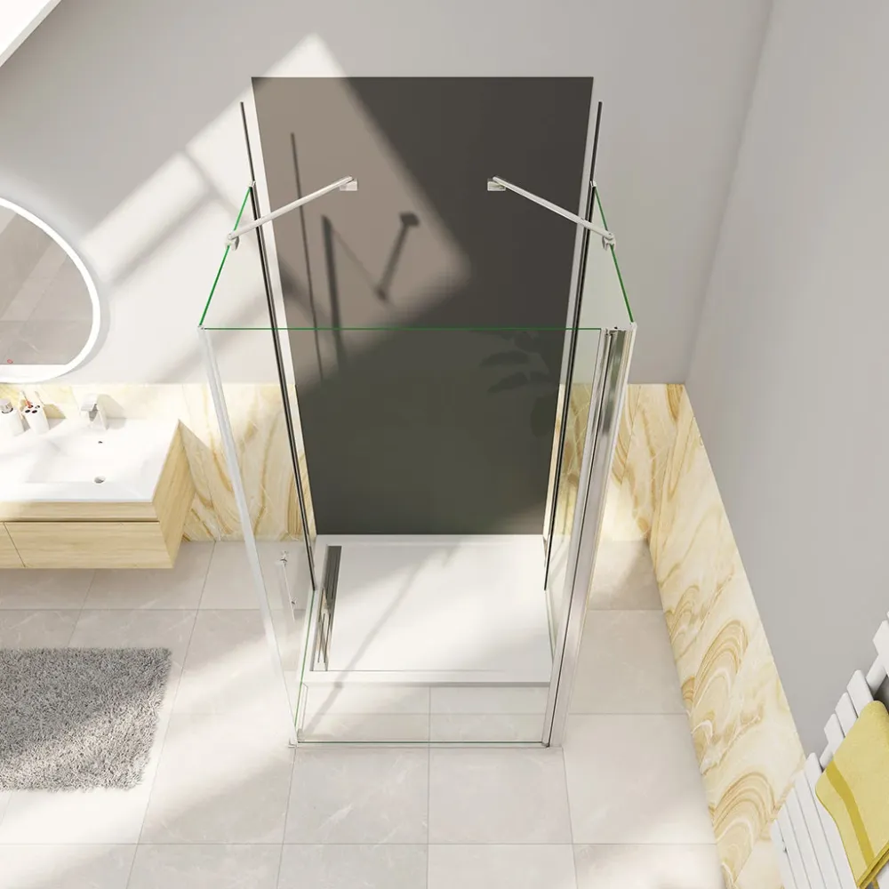 U-Duschkabine 76x80 x H. 195 cm Drehtür mit Seitenwänden + Duschrückwand Duschabtrennung Glasdusche Dusche Ebenerdig