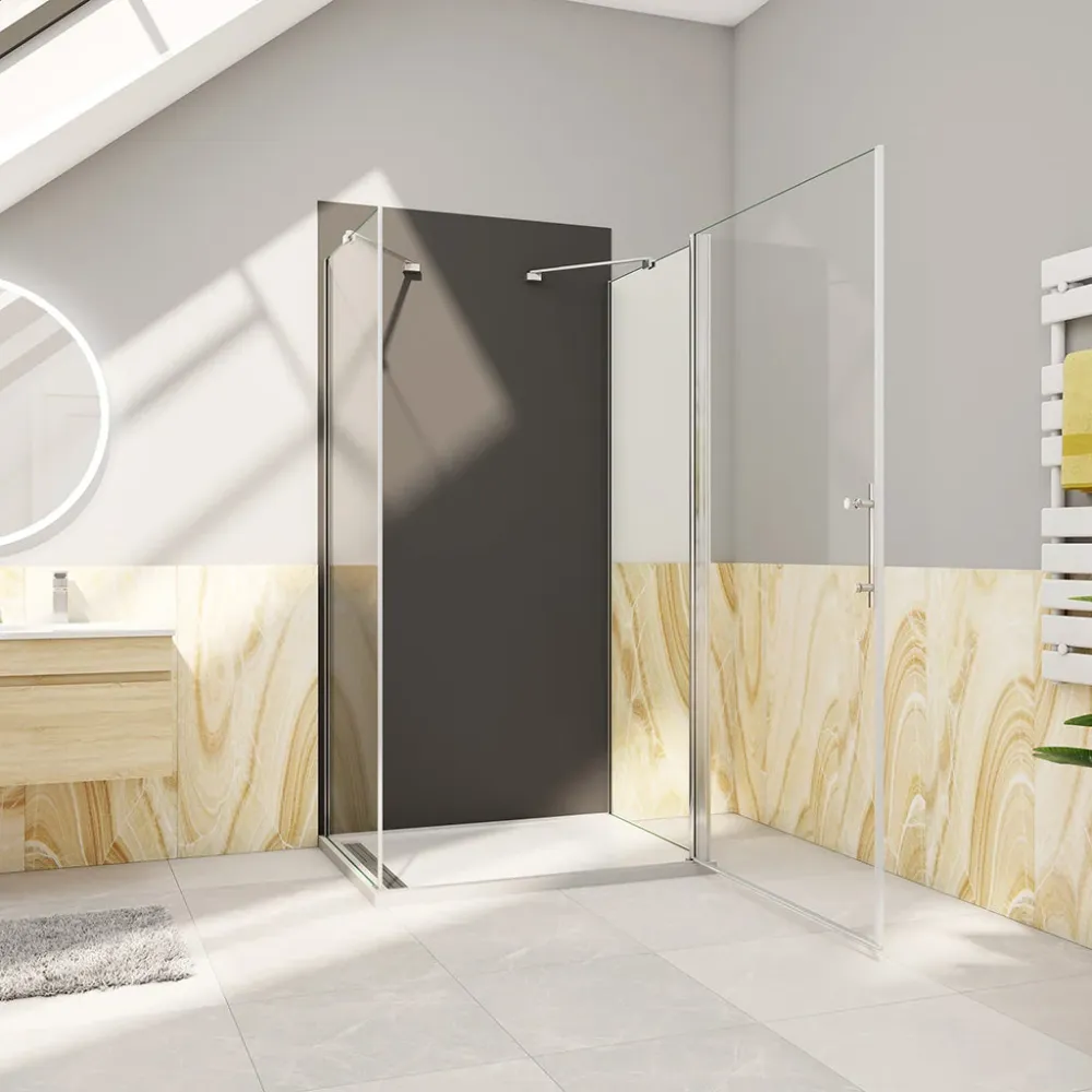 U-Duschkabine 76x80 x H. 195 cm Drehtür mit Seitenwänden + Duschrückwand Duschabtrennung Glasdusche Dusche Ebenerdig