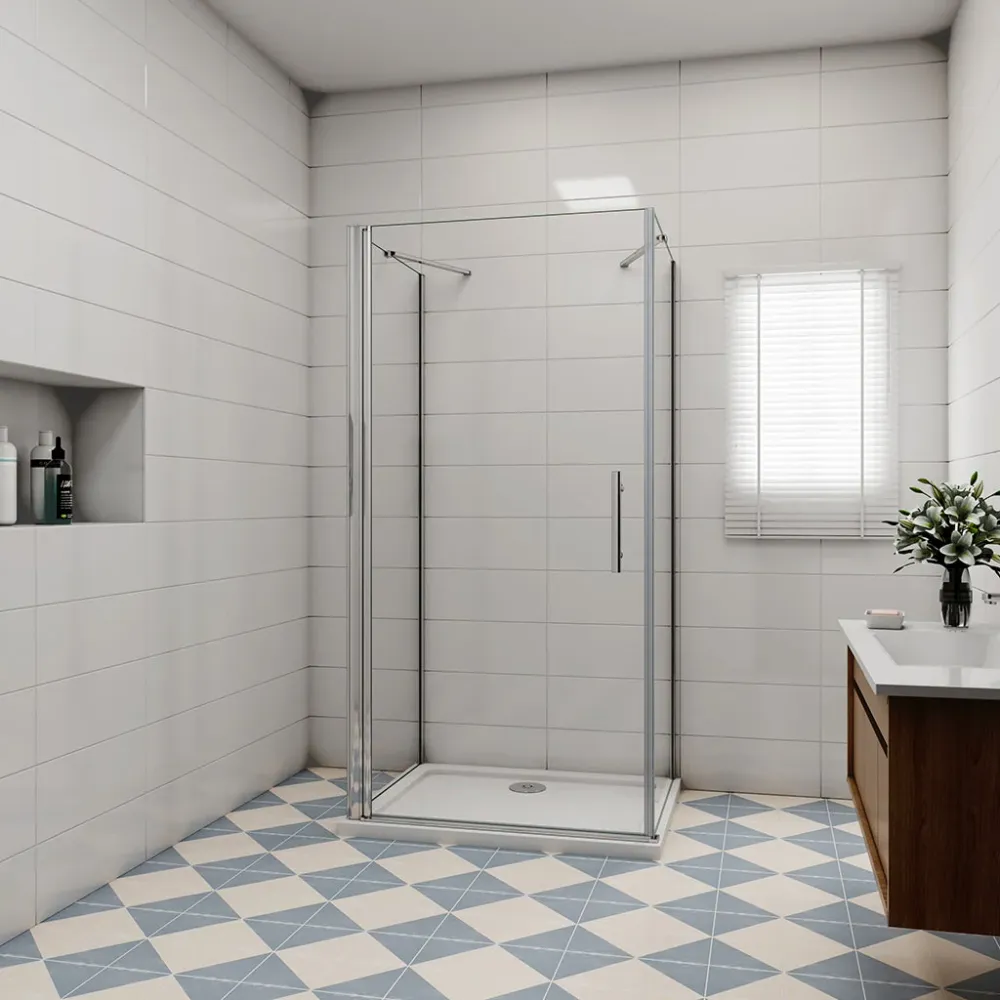 U-Duschkabine 80x70 x H. 195 cm Drehtür mit Seitenwänden + Duschwanne Duschabtrennung Glasdusche Dusche Ebenerdig