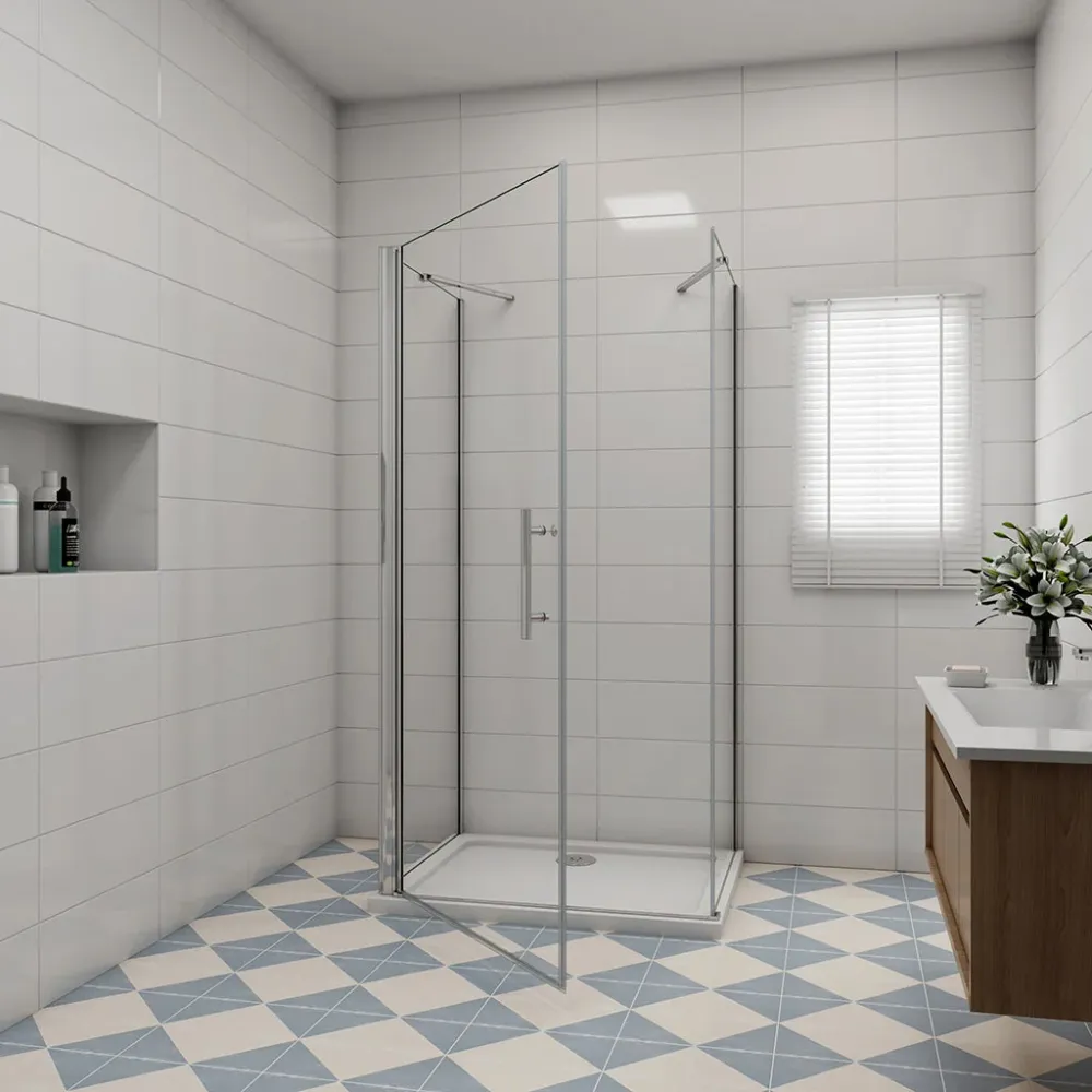 U-Duschkabine 80x90 H. 185 cm Drehtür mit Seitenwänden + Duschwanne Duschabtrennung Glasdusche Dusche Ebenerdig