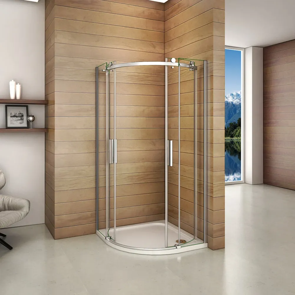Viertelkreis Duschkabine 90X90 x H. 195 cm Eckeinstieg Runddusche Schiebetür + Duschtasse+ablaufgarnitur Duschabtrennung