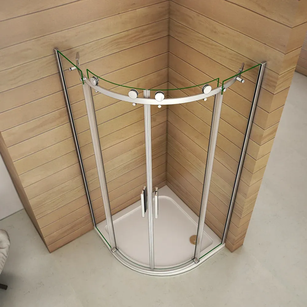 Viertelkreis Duschkabine 90X90 x H. 195 cm Eckeinstieg Runddusche Schiebetür + Duschtasse+ablaufgarnitur Duschabtrennung