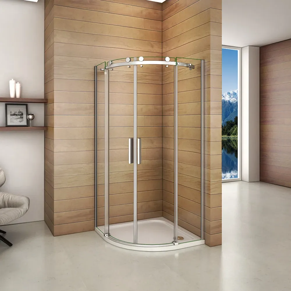 Viertelkreis Duschkabine 90X90 x H. 195 cm Eckeinstieg Runddusche Schiebetür + Duschtasse+ablaufgarnitur Duschabtrennung