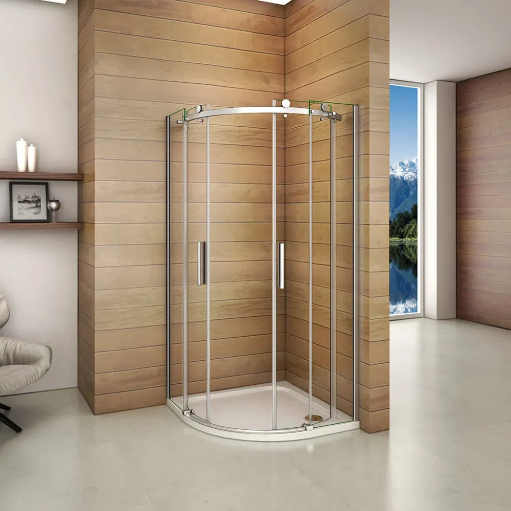 Viertelkreis Duschkabine 90X90 x H. 195 cm Eckeinstieg Runddusche Schiebetür + Duschtasse+ablaufgarnitur Duschabtrennung
