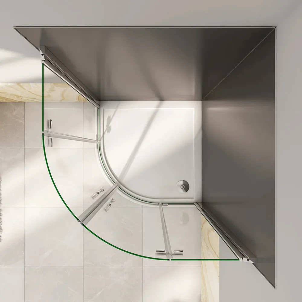 Viertelkreis Duschkabine 90x90 x H. 195 cm Falttür Eckeinstieg Runddusche + Duschtasse+ablaufgarnitur Duschabtrennung