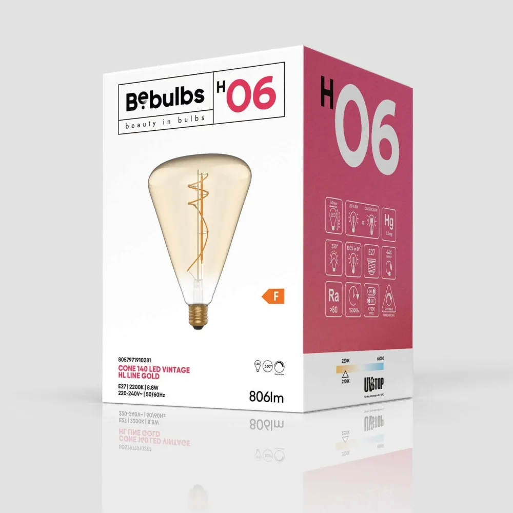 LED-Lampe Gold Cone 140 8,8W 806Lm E27 2200K dimmbar – H06