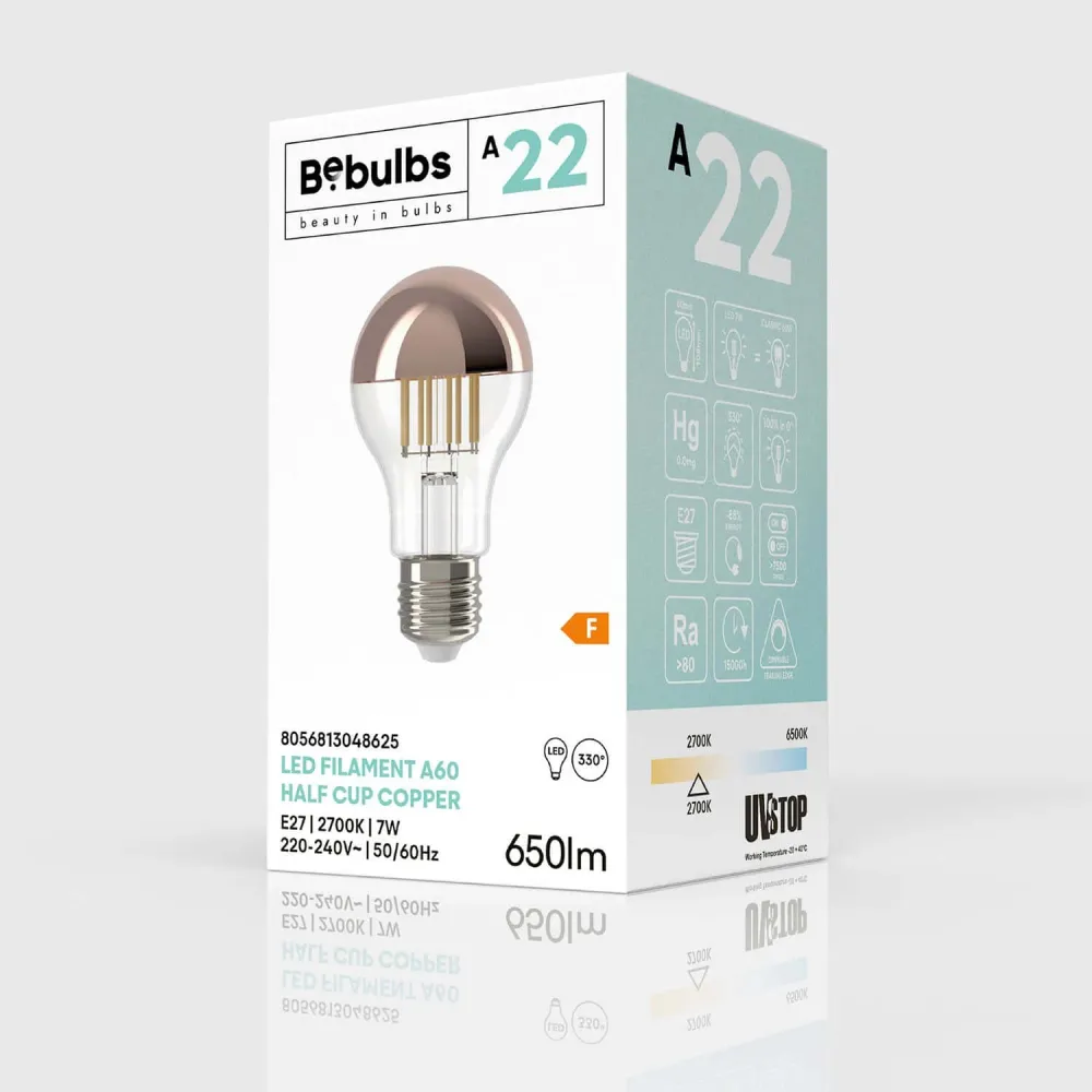 LED-Lampe Halbkugel Kupfer Tropfen A60 7W 650Lm E27 2700K dimmbar – A22