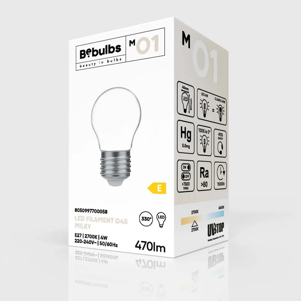 LED-Lampe Milky Mini Globus G45 4W 470Lm E27 2700K - M01