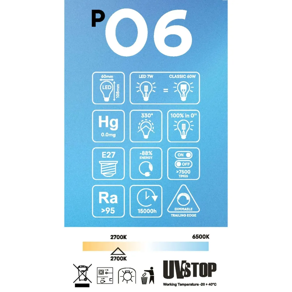 LED-Lampe Porzellan-Effekt CRI 95 A60 7W 640Lm E27 2700K Dimmbarkeit – P06