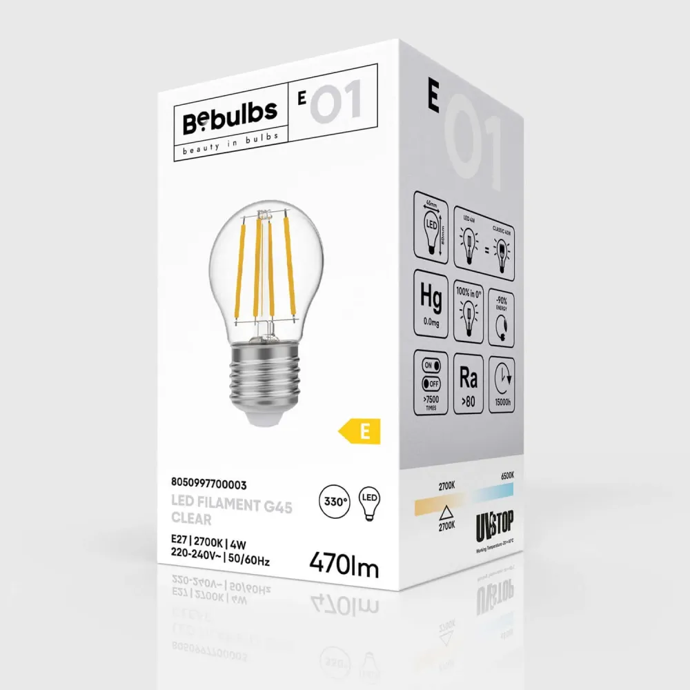 LED-Lampe Transparent Mini Globe G45 4W 470Lm E27 2700K – E01